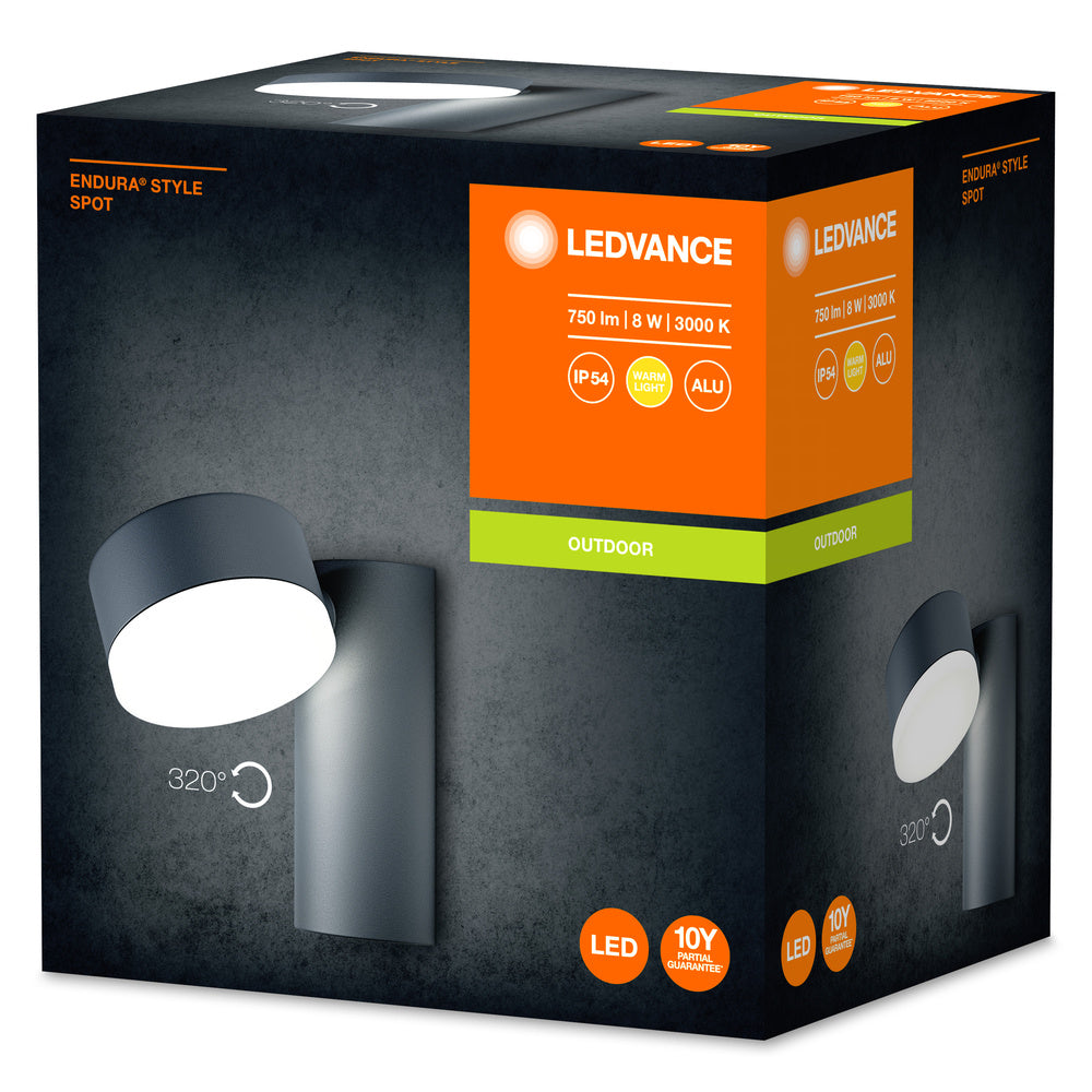 LEDVANCE ENDURA® STYLE SPOT ROUND Wandleuchte 8W Dark Gray, 440 lm, 3000 K, Warmweiß-LEDVANCE Shop