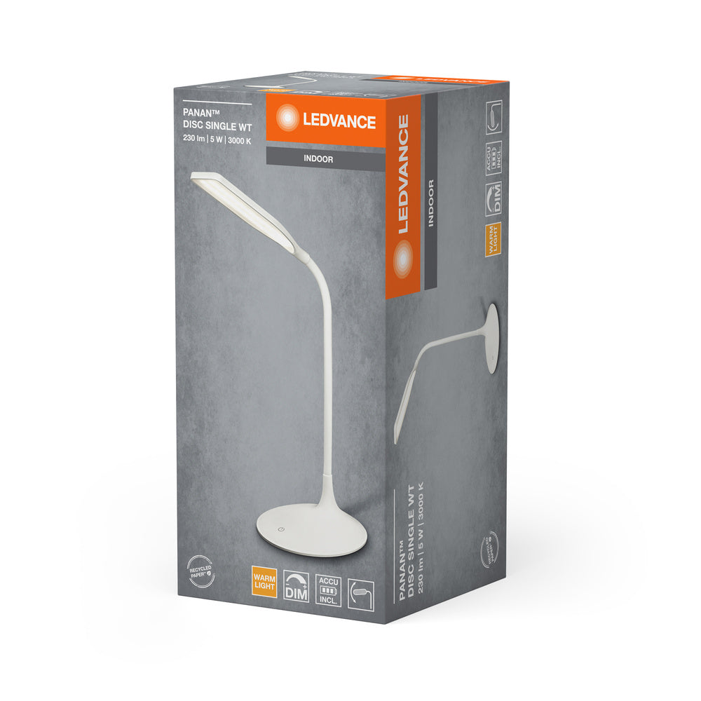 LEDVANCE PANAN® Disc Akku Schreibtischleuchte Single White DIM 3000K, 220 lm, 3000 K, Warmweiß-LEDVANCE Shop