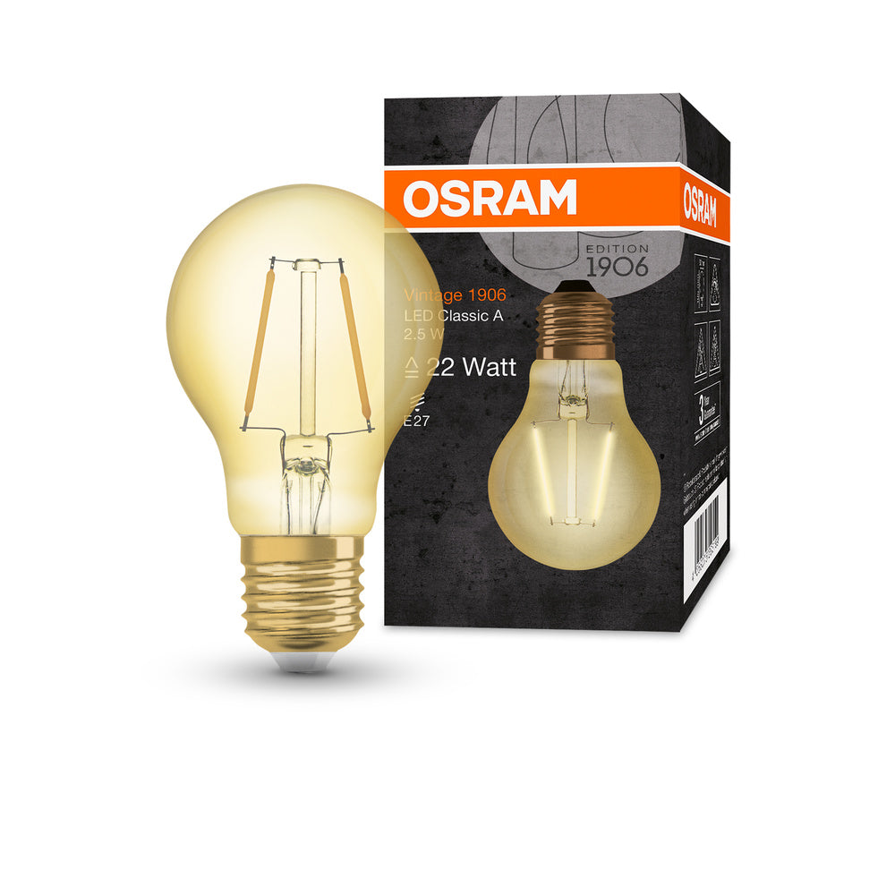 OSRAM VINTAGE 1906® LED Lampe LED CLASSIC A 2.5W 824 Gold E27, 220 lm, 2400 K, Warm Comfort Light-LEDVANCE Shop