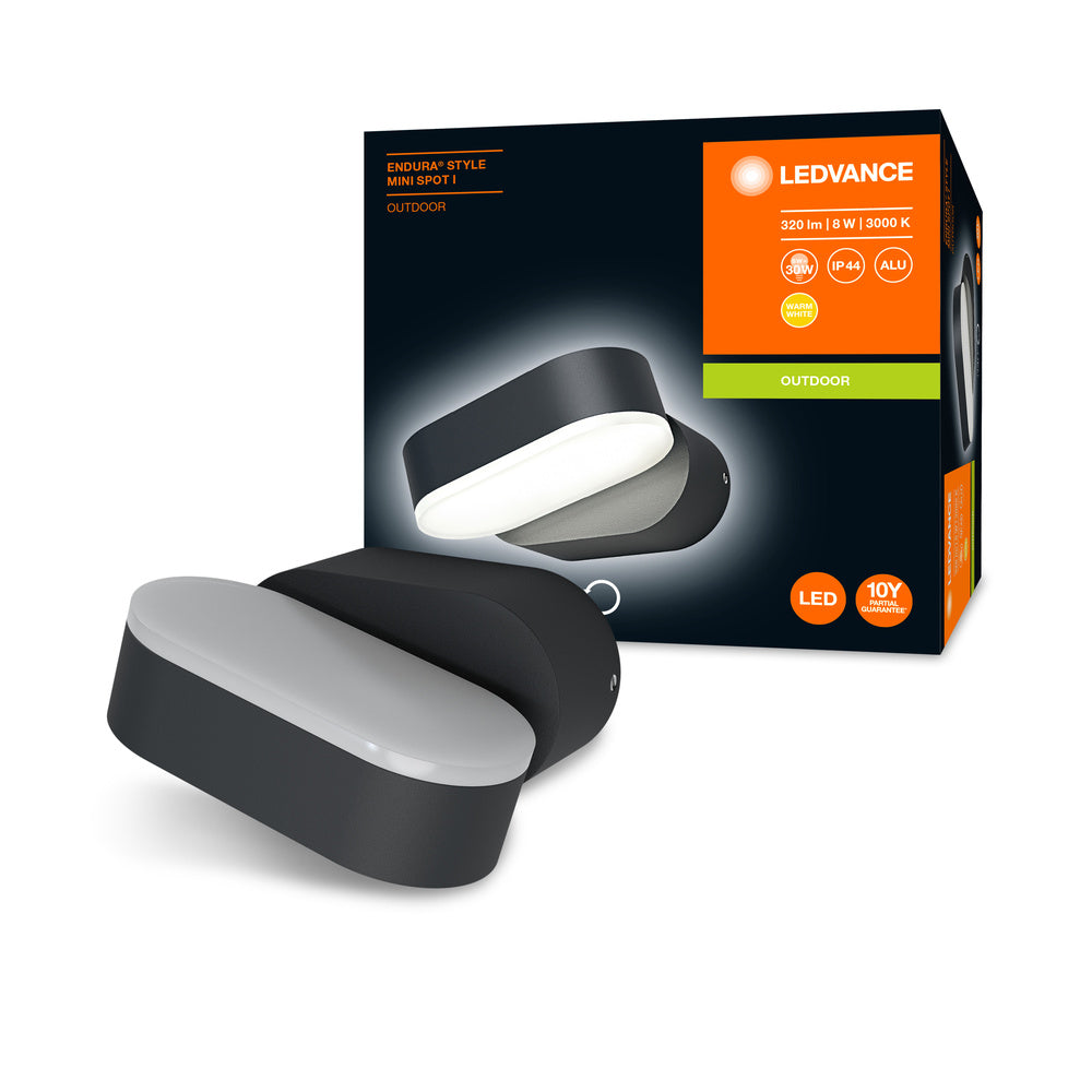 LEDVANCE ENDURA® STYLE MINI SPOT, Wandleuchte, 8W Dark Gray, 320 lm, 3000 K, Warmweiß-LEDVANCE Shop