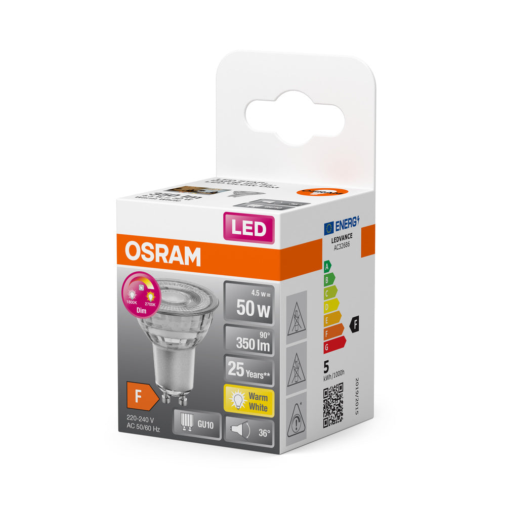 OSRAM LED Lampe LED SUPERSTAR PAR16 GLOWdim 4.5W 827 GU10, 350 lm, 1800…2700 K, Warmweiß-LEDVANCE Shop