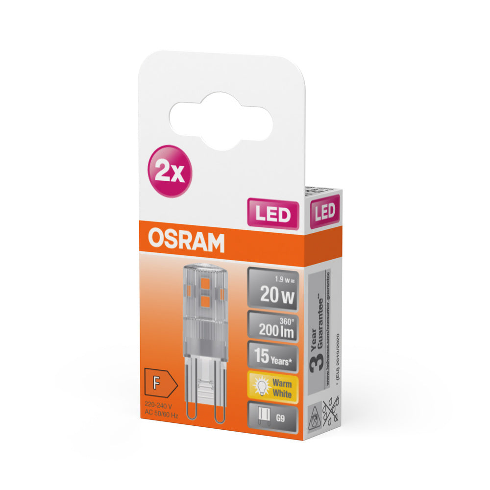 OSRAM LED Stiftsockellampe PIN G9 1.9W 827 Clear G9, 200 lm, 2700 K, Warmweiß, 2er Pack-LEDVANCE Shop
