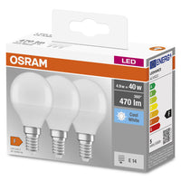 OSRAM LED BASE CLASSIC P Lampe matt (ex 40W) 5,5W / 4000K Kaltweiß E14, 3er Pack, E14-Leuchtmittel-LEDVANCE Shop