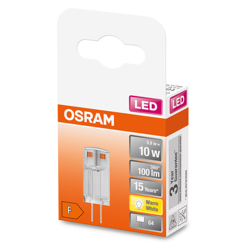 OSRAM LED Stiftsockellampe PIN 12 V 0.9W 827 Clear G4, 100 lm, 2700 K, Warmweiß-LEDVANCE Shop