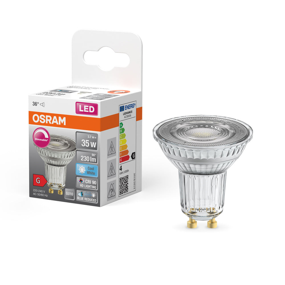 OSRAM Dimmbare LED Reflektor-Lampe LED SUPERSTAR + spot PAR16 GL 35 DIM 3,7W/940 CRI90 GU10 , Kaltweiß-Leuchtmittel-LEDVANCE Shop