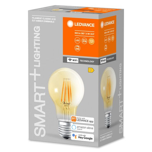 LEDVANCE Smarte LED-Lampe mit WiFi Technologie in Gold Glas, Sockel E27, Dimmbar,Warmweiß (2400K), ersetzt Glühlampen mit 53 W, SMART+ WiFi Classic Dimmable, 1er-Pack-Leuchtmittel-LEDVANCE Shop