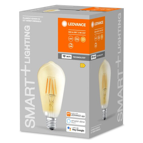 LEDVANCE Smarte LED-Lampe mit WiFi Technologie in Gold Edison Form, Sockel E27, Dimmbar,Warmweiß (2400K), ersetzt Glühlampen mit 53 W, SMART+ WiFi Classic Dimmable, 1er-Pack-Leuchtmittel-LEDVANCE Shop