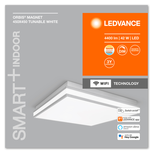 LEDVANCE Wifi SMART+ ORBIS MAGNET LED Deckenleuchte 45x45cm Tunable Weiß 42W / 3000-6500K grau-Deckenleuchten-LEDVANCE Shop