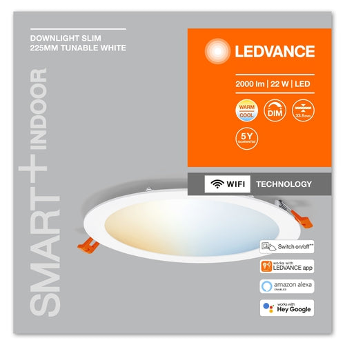 LEDVANCE Wifi SMART+ RECESS SLIM DOWNLIGHT Ø 225mm, T TW / 22 W Tunable White, 3000…6500K-Einbaustrahler & Spots-LEDVANCE Shop