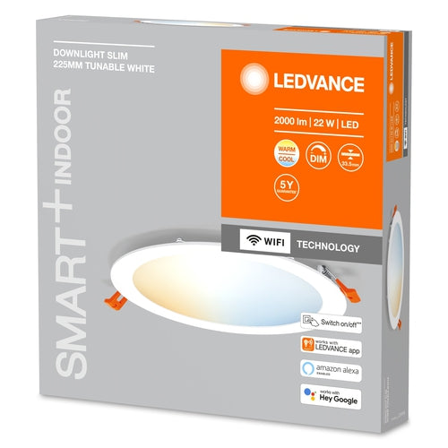 LEDVANCE Wifi SMART+ RECESS SLIM DOWNLIGHT Ø 225mm, T TW / 22 W Tunable White, 3000…6500K-Einbaustrahler & Spots-LEDVANCE Shop
