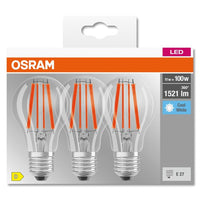 OSRAM LED BASE CLASSIC A Lampe klar (ex 100W) 11W / 4000K Kaltweiß E27 3er Pack-Leuchtmittel-LEDVANCE Shop