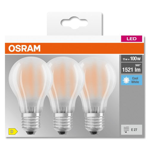 OSRAM LED BASE CLASSIC A Lampe matt (ex 100W) 11W / 4000K Kaltweiß E27, 3er Pack-Leuchtmittel-LEDVANCE Shop