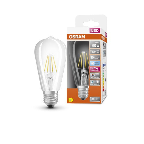 OSRAM Dimmbare FILAMENT LED-Lampe LED SUPERSTAR+ CL Edison FIL 60 dim 5,8W/940 E27 CRI90 BOX, E27-Leuchtmittel-LEDVANCE Shop