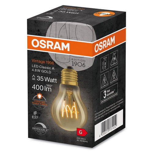 OSRAM Vintage 1906 LED-Lampe, Gold-Tönung, 4,8W, 400lm , Warmweiß , E27-Leuchtmittel-LEDVANCE Shop