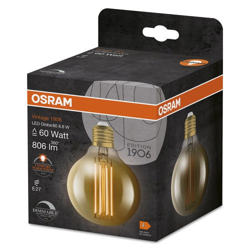 OSRAM Vintage 1906 LED-Lampe, Gold-Tönung, 8,8W, 806lm , Warmweiß , E27-Leuchtmittel-LEDVANCE Shop
