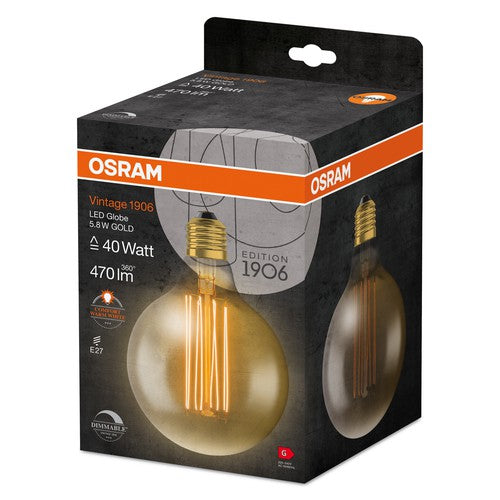 OSRAM Vintage 1906 LED-Lampe, Gold-Tönung, 5,8W, 470lm , Warmweiß , E27-Leuchtmittel-LEDVANCE Shop