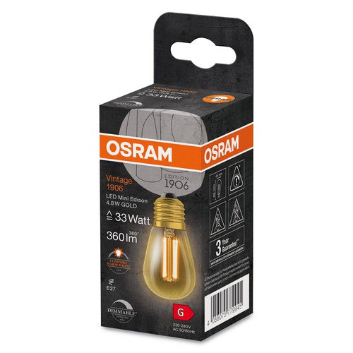 OSRAM Vintage 1906 LED-Lampe, Gold-Tönung, 4,8W, 360lm , Warmweiß , E27-Leuchtmittel-LEDVANCE Shop