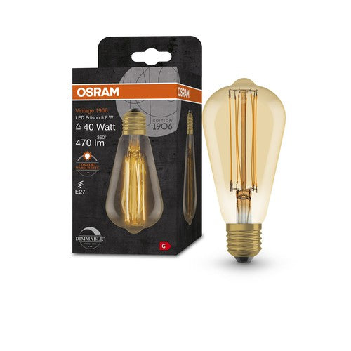 OSRAM Vintage 1906 LED-Lampe, Gold-Tönung, 5,8W, 470lm , Warmweiß , E27-Leuchtmittel-LEDVANCE Shop