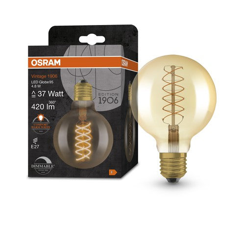 OSRAM Vintage 1906 LED-Lampe, Gold-Tönung, 4,8W, 420lm , Warmweiß , E27-Leuchtmittel-LEDVANCE Shop