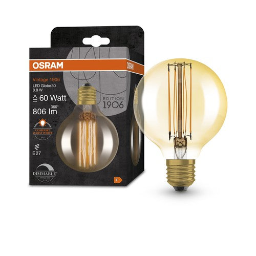 OSRAM Vintage 1906 LED-Lampe, Gold-Tönung, 8,8W, 806lm , Warmweiß , E27-Leuchtmittel-LEDVANCE Shop