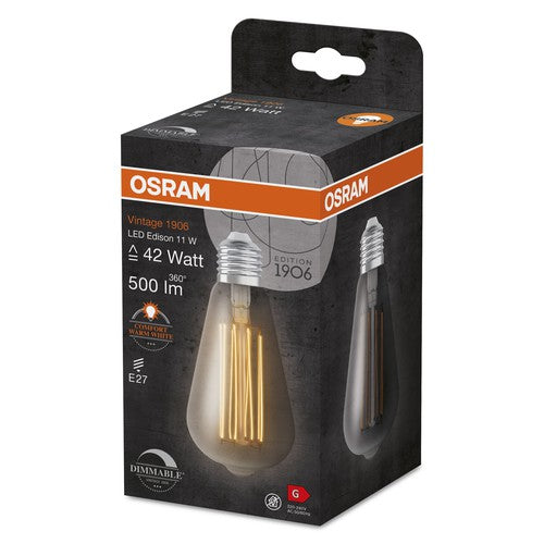 OSRAM Vintage 1906 LED-Lampe, Smoke-Tönung, 11W, 500lm , Warmweiß , E27-Leuchtmittel-LEDVANCE Shop