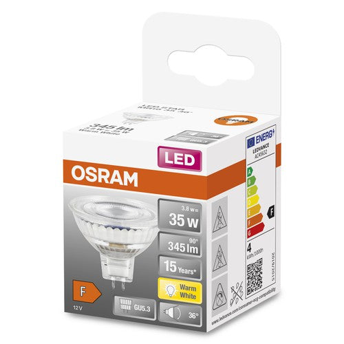 OSRAM MR16 LED Reflektorlampe mit GU5.3 Sockel, Warmweiss (2700K), Glas Spot, 3,80W, Ersatz für 35W-Reflektorlampe-Leuchtmittel-LEDVANCE Shop