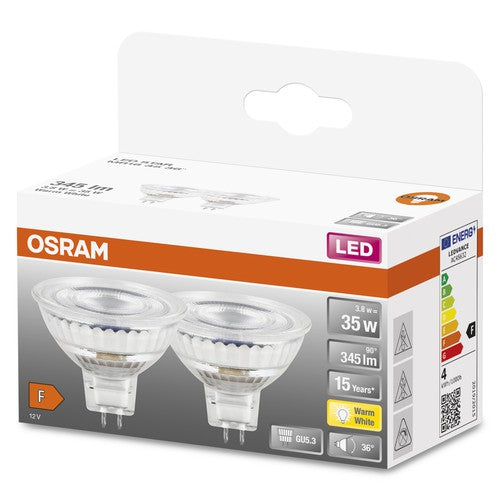 OSRAM Star LED Reflektorlampe für GU5.3-Sockel, klares Glas ,Warmweiß (2700K), 345 Lumen, Ersatz für herkömmliche 35W-Leuchtmittel, nicht dimmbar, 2-er Pack-Leuchtmittel-LEDVANCE Shop