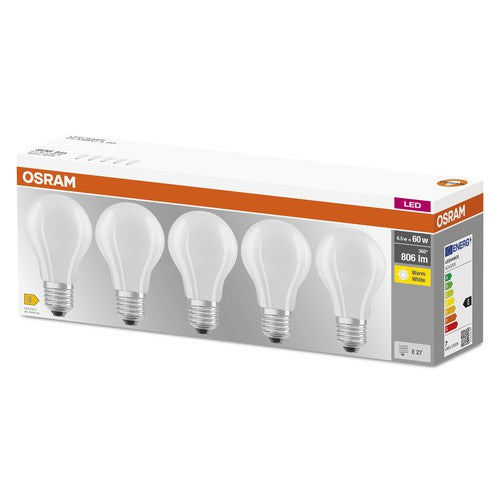 OSRAM LED Base Classic A LED Lampe matt (ex 60W) 7W / 2700K Warmweiß E27 5er Pack-Leuchtmittel-LEDVANCE Shop