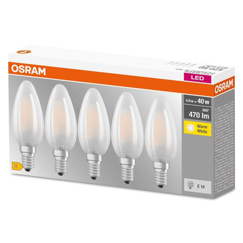 OSRAM LED Base LED Lampe Kerzenform matt (ex 40W) 4W / 2700K Warmweiß E14 5er Pack-Leuchtmittel-LEDVANCE Shop