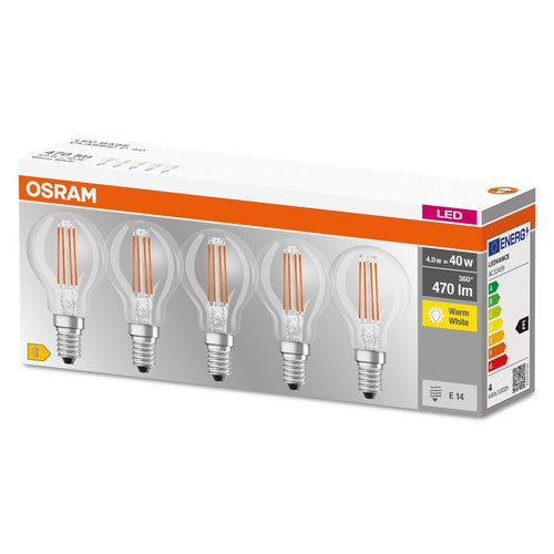 OSRAM LED Base Classic LED Lampe Filament (ex 40W) 4W / 2700K Warmweiß E14, 5er Pack-Leuchtmittel-LEDVANCE Shop