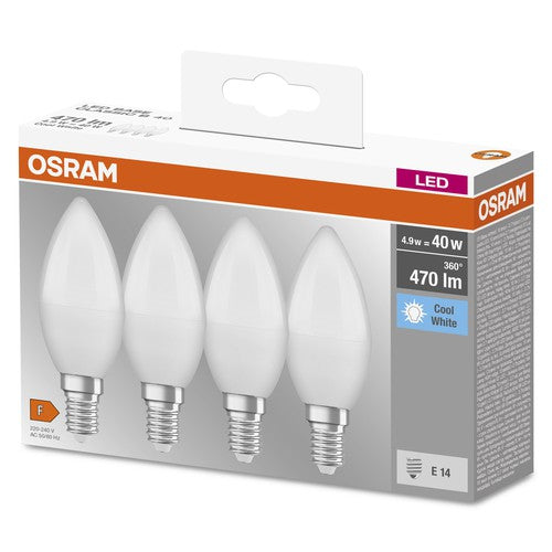 OSRAM LED Base LED Lampe Kerzenform matt (ex 40W) 5,5W / 4000K Kaltweiß E14 4er Pack-Leuchtmittel-LEDVANCE Shop