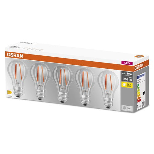 OSRAM LED Base Lampe Classic (ex 60W) 7W / 2700K 5er Pack E27 , Warmweiß-Leuchtmittel-LEDVANCE Shop