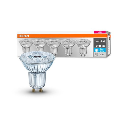 OSRAM LED Base PAR16 LED Spot (ex 35W) 2,6W / 4000K Kaltweiß GU10 5er Pack-Leuchtmittel-LEDVANCE Shop