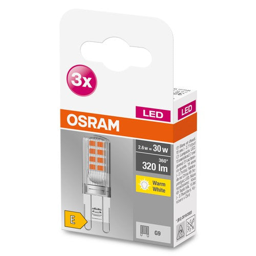 OSRAM LED Base Stiftsockellampe LED Lampe (ex 30W) 2,6W / 2700K Warmweiß PIN G9 3er Pack-Leuchtmittel-LEDVANCE Shop