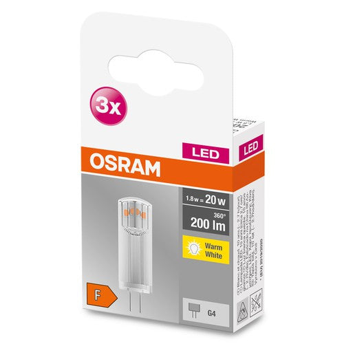 OSRAM LED Base Stiftsockellampe LED Lampe 12V (ex 20W) 1,8W / 2700K Warmweiß PIN G4 3er Pack-Leuchtmittel-LEDVANCE Shop